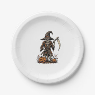 Vintage-Halloween-Skelett-Vogelscheuche-Kürbis-Shi Pappteller