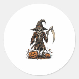 Vintage-Halloween-Skelett-Vogelscheuche-Kürbis-Shi Runder Aufkleber