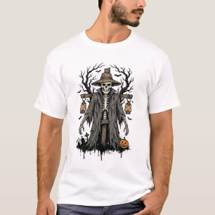 Vintage-Halloween-Skelett-Vogelscheuchen-Shirt-Des T-Shirt