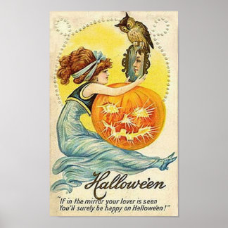 Vintage Halloween-Spiegelkarte Poster
