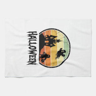 Vintage-Halloween-Spookhaus-Sonnenuntergangs-Shirt Geschirrtuch