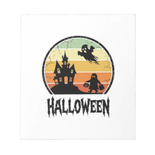 Vintage-Halloween-Spookhaus-Sonnenuntergangs-Shirt Notizblock