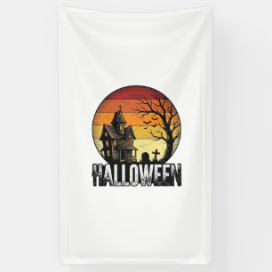 Vintage-Halloween-Spookhaus-Sonnenuntergangs-Vekto Banner