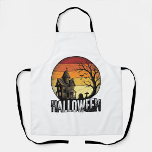 Vintage-Halloween-Spookhaus-Sonnenuntergangs-Vekto Schürze