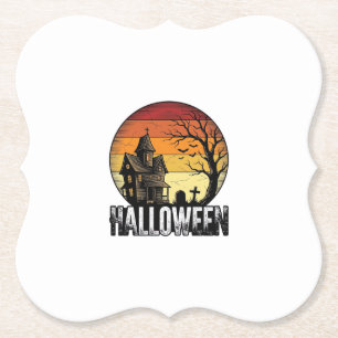 Vintage-Halloween-Spookhaus-Sonnenuntergangs-Vekto Untersetzer