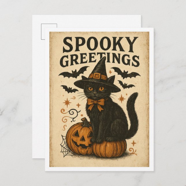Vintage Halloween Spooky Greetings Postkarte (Vorne/Hinten)
