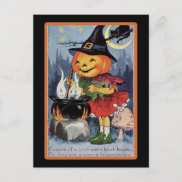 Vintage Halloween Spooky Pumpkin Hexe Postkarte