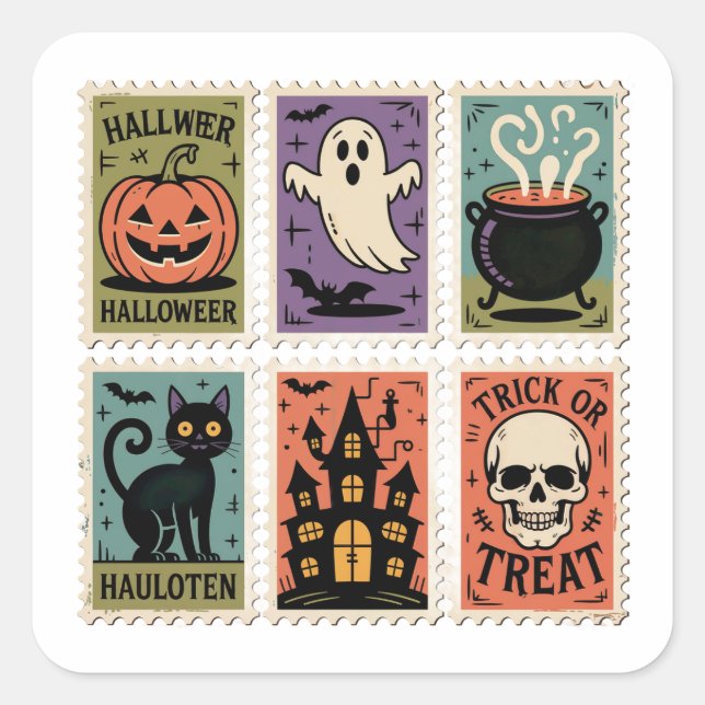 Vintage Halloween Spooky Stamps Sticker Sheet (Vorderseite)