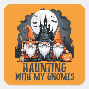 Vintage-Halloween-Spukhaus-Hexen-Gnom-Orange Quadratischer Aufkleber
