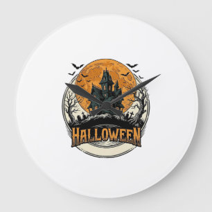 Vintage Halloween Spukhaus Vektor Design_1 Große Wanduhr