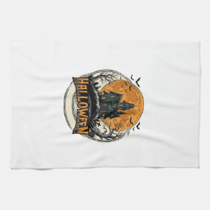 Vintage Halloween Spukhaus Vektordesign_1 Geschirrtuch