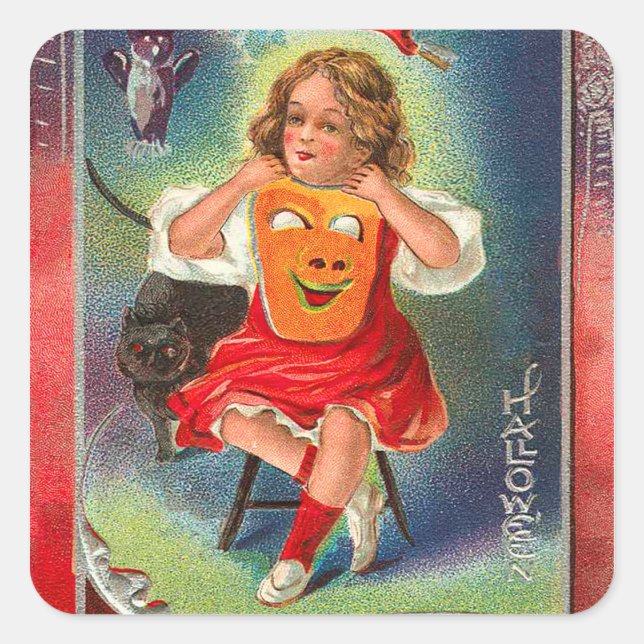 Vintage Halloween-Sticker - Trick oder Trete Quadratischer Aufkleber (Vorderseite)