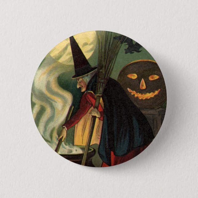 Vintage Halloween-Stirring Magic Cauldron Button (Vorderseite)