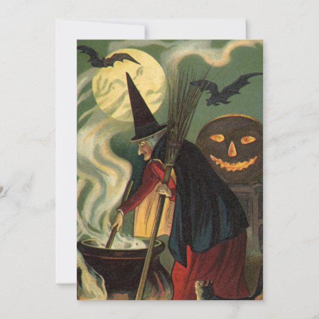 Vintage Halloween-Stirring Magic Cauldron Einladung (Vorderseite)
