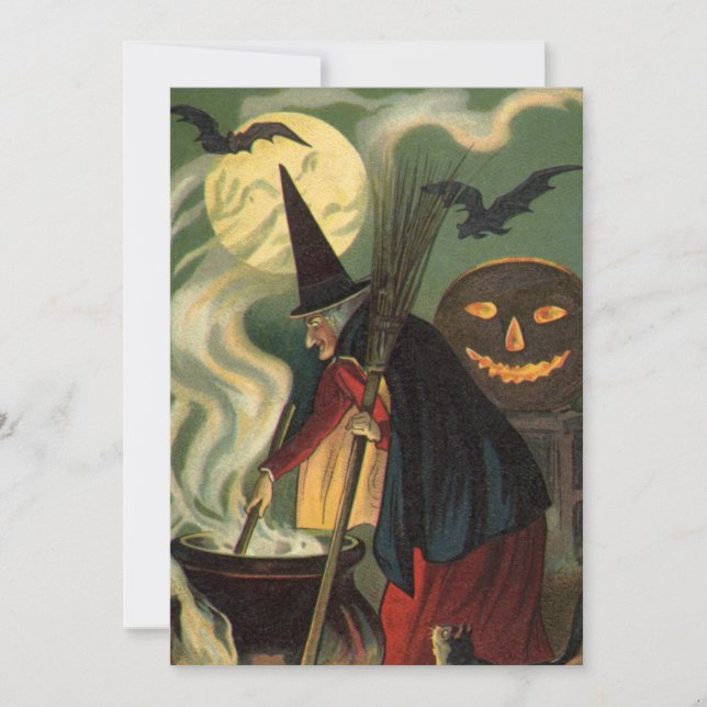 Vintage Halloween-Stirring Magic Cauldron Einladung (Vorderseite)