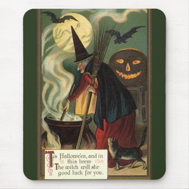 Vintage Halloween-Stirring Magic Cauldron Mousepad (Vorne)