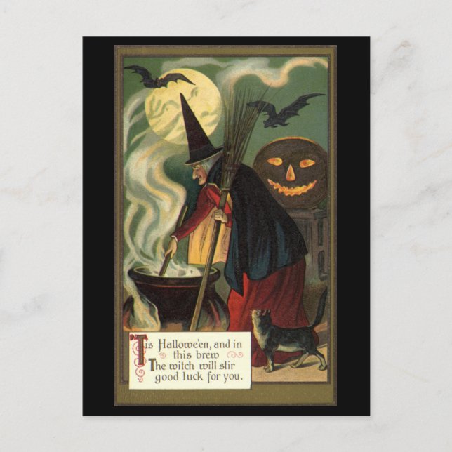 Vintage Halloween-Stirring Magic Cauldron Postkarte (Vorderseite)
