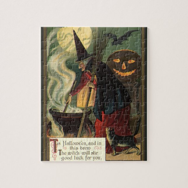 Vintage Halloween-Stirring Magic Cauldron Puzzle (Vertikal)
