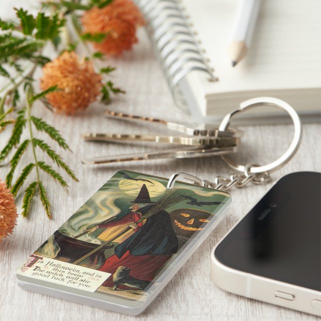 Vintage Halloween-Stirring Magic Cauldron Schlüsselanhänger (Vorderseite rechts)