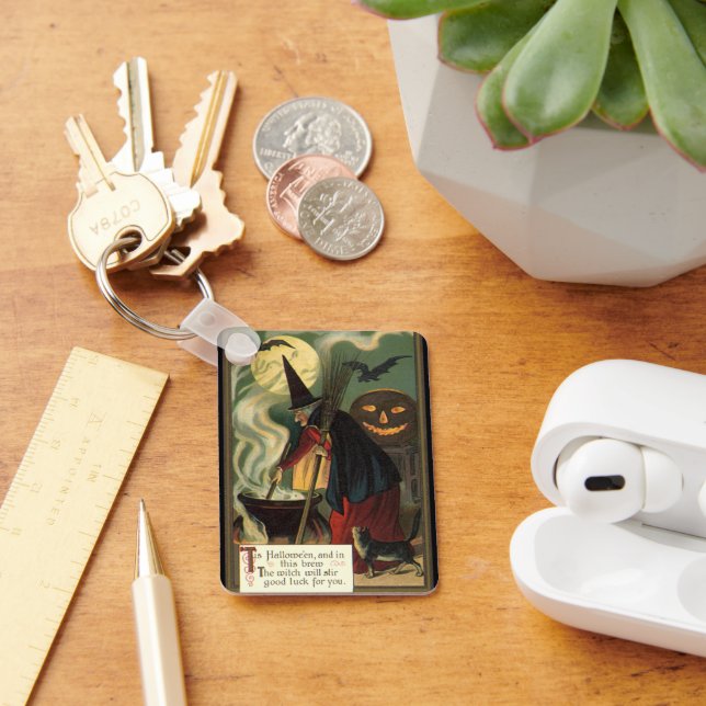 Vintage Halloween-Stirring Magic Cauldron Schlüsselanhänger (Schreibtisch)