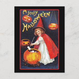 Vintage-Halloween-Süße Hexe Kürbis Postkarte