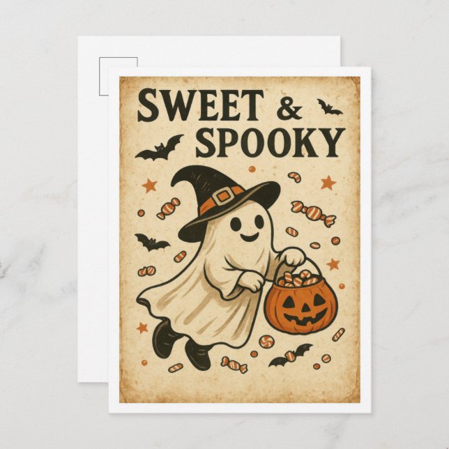 Vintage Halloween Sweet & Spooky Postkarte (Vorne/Hinten)