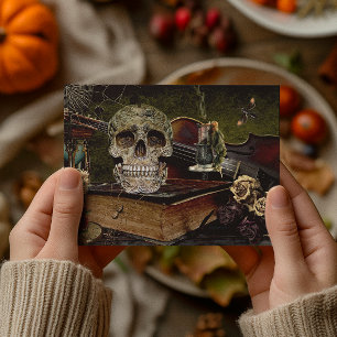 Vintage-Halloween-Szene-Decoupage-Totenkopf-Epheme Postkarte