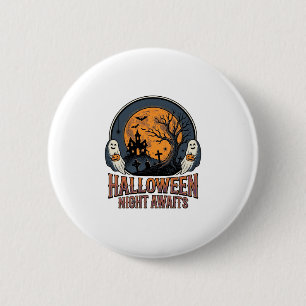 Vintage-Halloween-Szene graviertes Mond-Geist-Shir Button