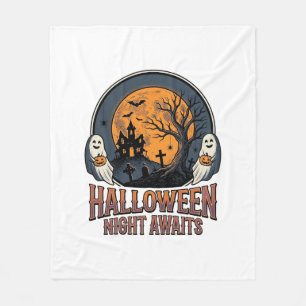 Vintage-Halloween-Szene graviertes Mond-Geist-Shir Fleecedecke
