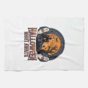Vintage-Halloween-Szene graviertes Mond-Geist-Shir Geschirrtuch