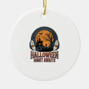 Vintage-Halloween-Szene graviertes Mond-Geist-Shir Keramik Ornament