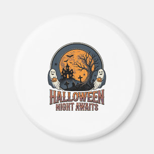 Vintage-Halloween-Szene graviertes Mond-Geist-Shir Magnet