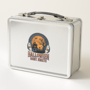 Vintage-Halloween-Szene graviertes Mond-Geist-Shir Metall Brotdose