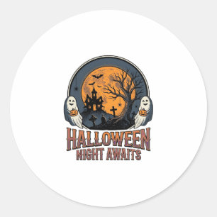 Vintage-Halloween-Szene graviertes Mond-Geist-Shir Runder Aufkleber
