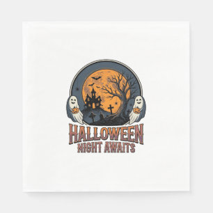Vintage-Halloween-Szene graviertes Mond-Geist-Shir Serviette