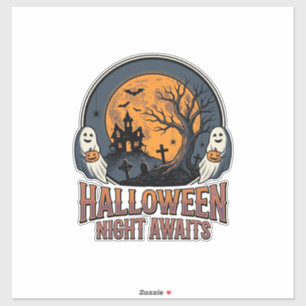 Vintage-Halloween-Szene graviertes Mond-Geister-Sh Aufkleber