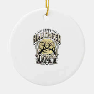 Vintage-Halloween-Tag-Mond-Baum-Ast-Shirt-Design Keramik Ornament
