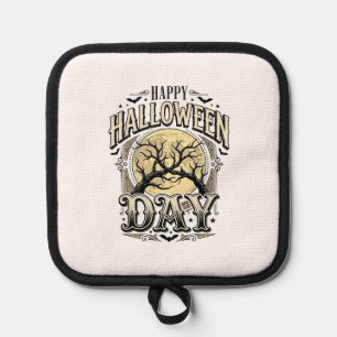 Vintage-Halloween-Tag-Mond-Baum-Ast-Shirt-Design Topflappen