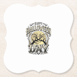 Vintage-Halloween-Tag-Mond-Baum-Ast-Shirt-Design Untersetzer