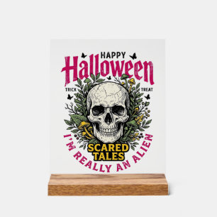 Vintage-Halloween-Totenkopf-Alien-Grafik für weiße Acrylschild