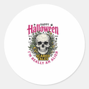 Vintage-Halloween-Totenkopf-Alien-Grafik für weiße Runder Aufkleber