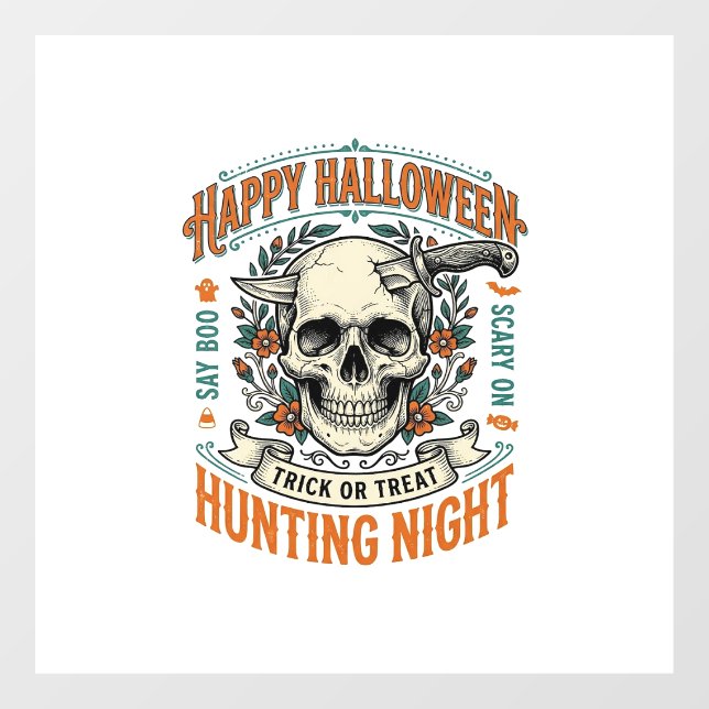 Vintage-Halloween-Totenkopf-Streich-oder-Überrasch Fensteraufkleber (Blatt)
