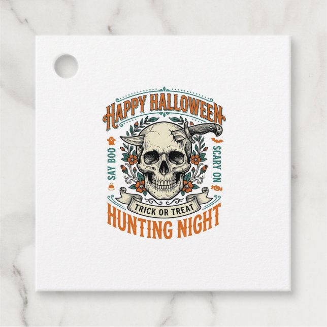 Vintage-Halloween-Totenkopf-Streich-oder-Überrasch Geschenkanhänger (Vorderseite)