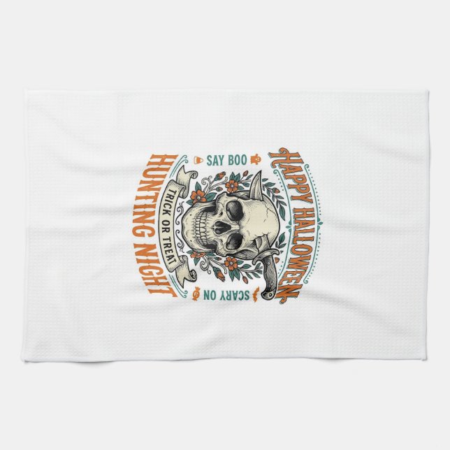 Vintage-Halloween-Totenkopf-Streich-oder-Überrasch Geschirrtuch (Horizontal)