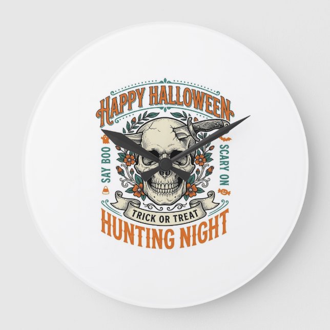 Vintage-Halloween-Totenkopf-Streich-oder-Überrasch Große Wanduhr (Vorderseite)