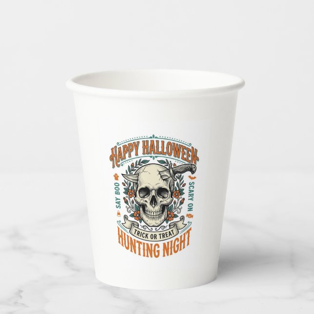 Vintage-Halloween-Totenkopf-Streich-oder-Überrasch Pappbecher (Vorderseite)