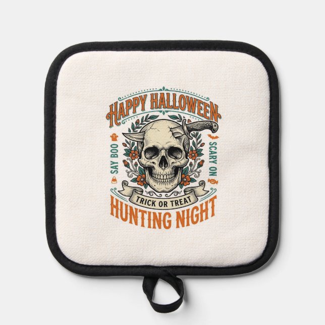 Vintage-Halloween-Totenkopf-Streich-oder-Überrasch Topflappen (Vorderseite)