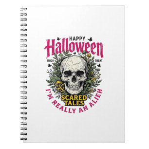Vintage-Halloween-Totenschädel-Alien-Grafik für we Notizblock