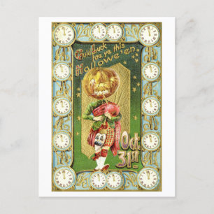 Vintage Halloween-Uhr mit Bagpipe Postkarte