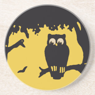 Vintage Halloween, unheimliche Eule im Baum mit Mo Untersetzer